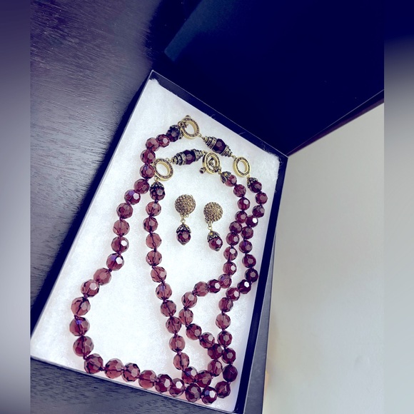 Heidi Daus Champagne Amethyst & Gold Double Necklace & Clip On Earrings Set - Picture 4 of 17